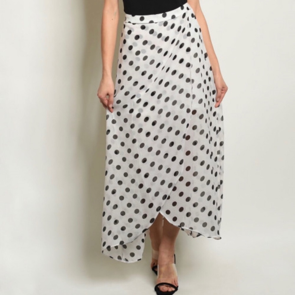 NWOT Polka Dot Sheer High Low Maxi Skirt
